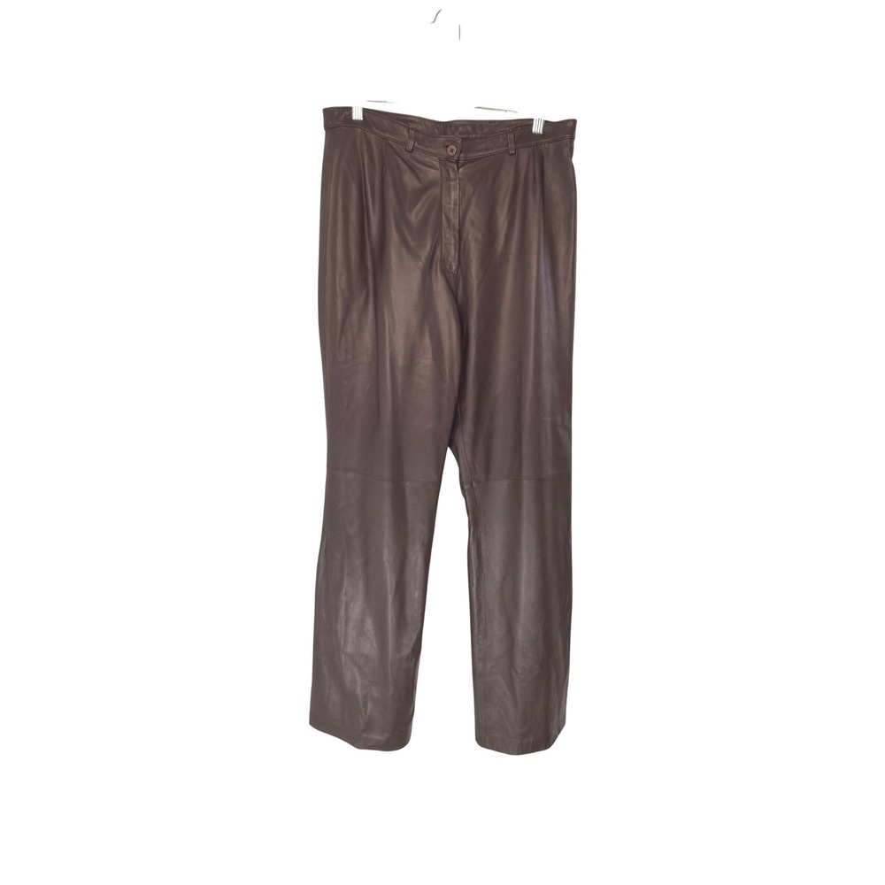 Neiman Marcus Brown Leather Straight‎ Leg Pleated Pants Gremlincore Size 12